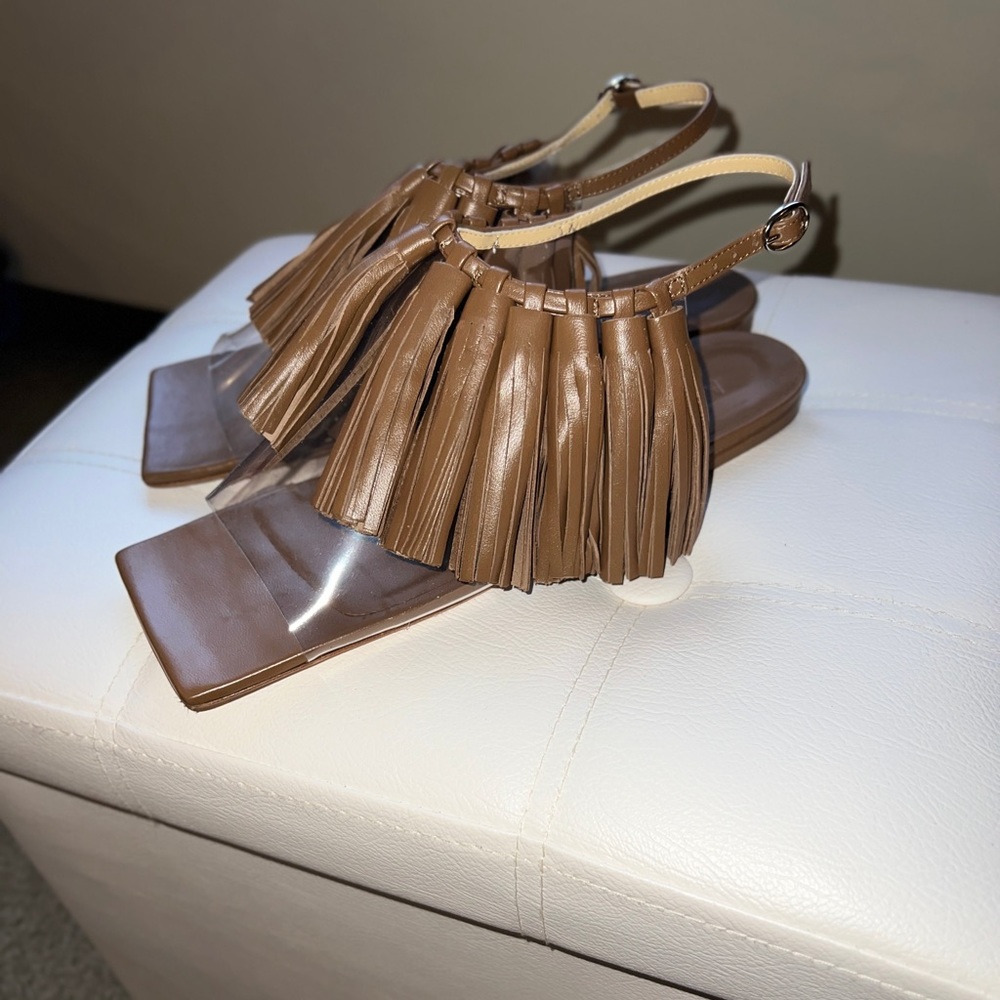 A.W.A.K.E. MODE Brown Charlie tassel sandals Sz 39 -NWT